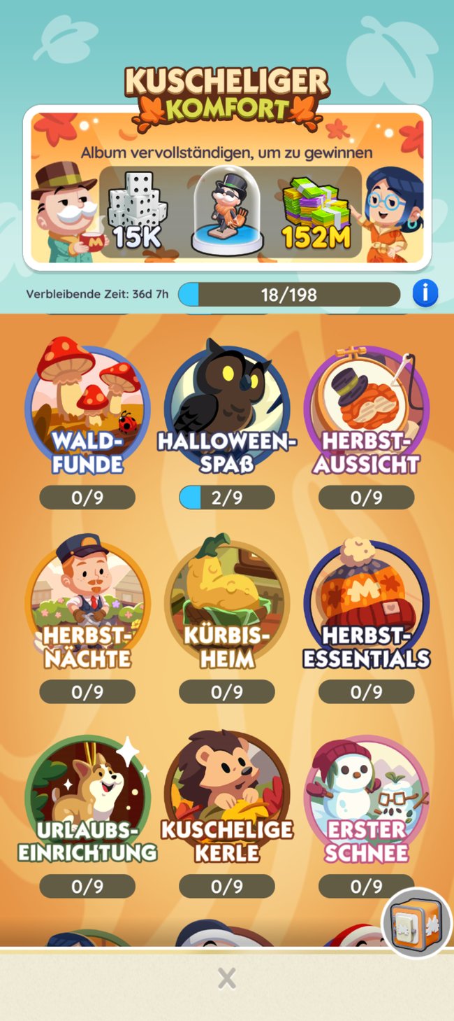 Das Sticker-Album Kuscheliger Komfort in Monopoly GO. Das Sticker-Album Kuscheliger Komfort in Monopoly GO.