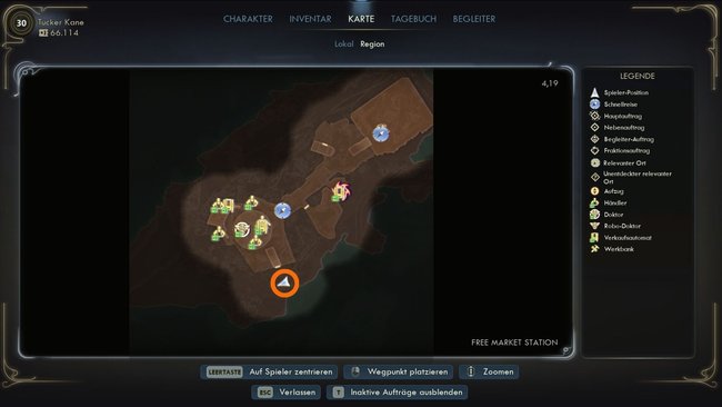 Händlerin Fiona findet ihr im ersten Stock der Second Chance Bar auf der Free Market Station. Händlerin Fiona findet ihr im ersten Stock der Second Chance Bar auf der Free Market Station.