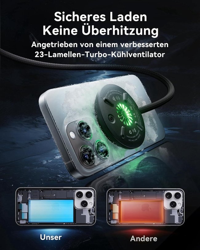 MagSafe-Ladegerät mit aktiver Kühlung. MagSafe-Ladegerät mit aktiver Kühlung.