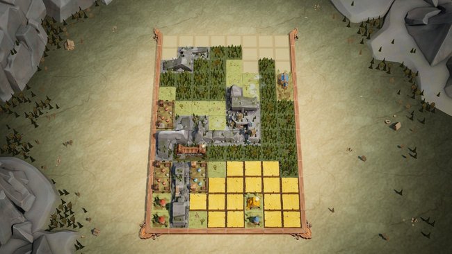 Screenshot aus Drop Duchy, der ein abgeschlossenen Tetris-Feld zeigt Screenshot aus Drop Duchy, der ein abgeschlossenen Tetris-Feld zeigt