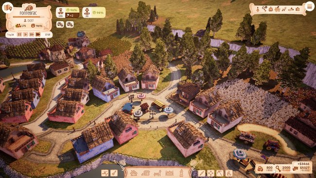 Marktplatz einer Stadt aus Town to City mit Bauernhöfen und Feldern im Hintergrund. Marktplatz einer Stadt aus Town to City mit Bauernhöfen und Feldern im Hintergrund.