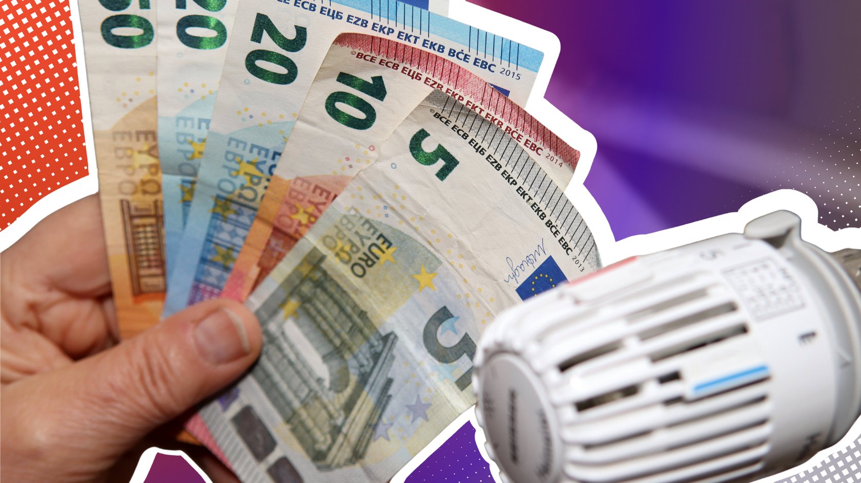 Euro-Scheine vor einem Heizkörper Euro-Scheine vor einem Heizkörper