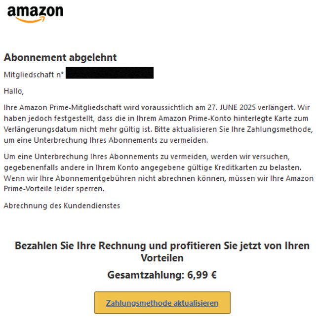 Die Prime-Phishing-Mail. Die Prime-Phishing-Mail.