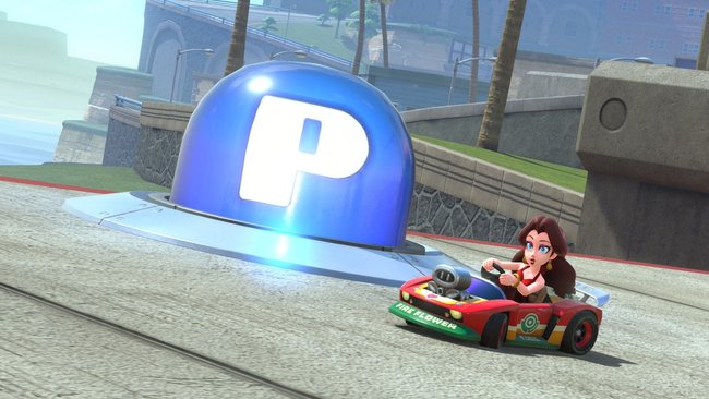 P-Schalter und Pauline in Mario Kart World. P-Schalter und Pauline in Mario Kart World.