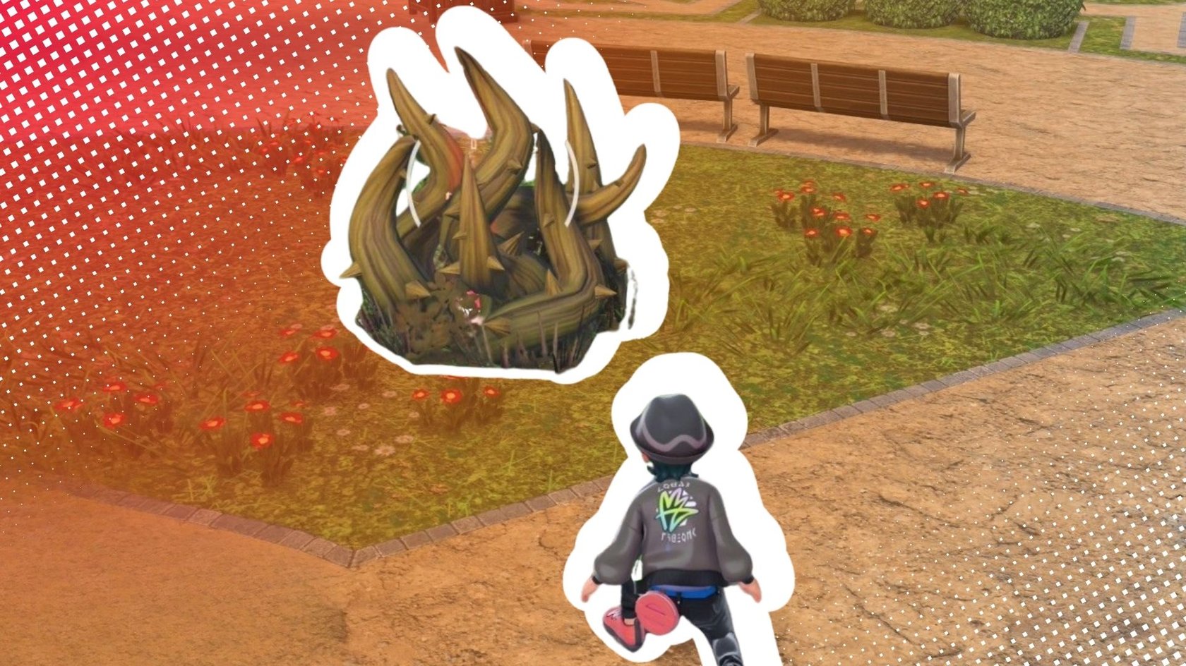 Dornen und der Hauptcharakter aus Pokémon-Legenden Z-A. Dornen und der Hauptcharakter aus Pokémon-Legenden Z-A.