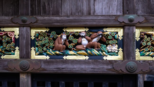 Die drei Affen am Toshogu-Schrein in Nikko, Japan Die drei Affen am Toshogu-Schrein in Nikko, Japan