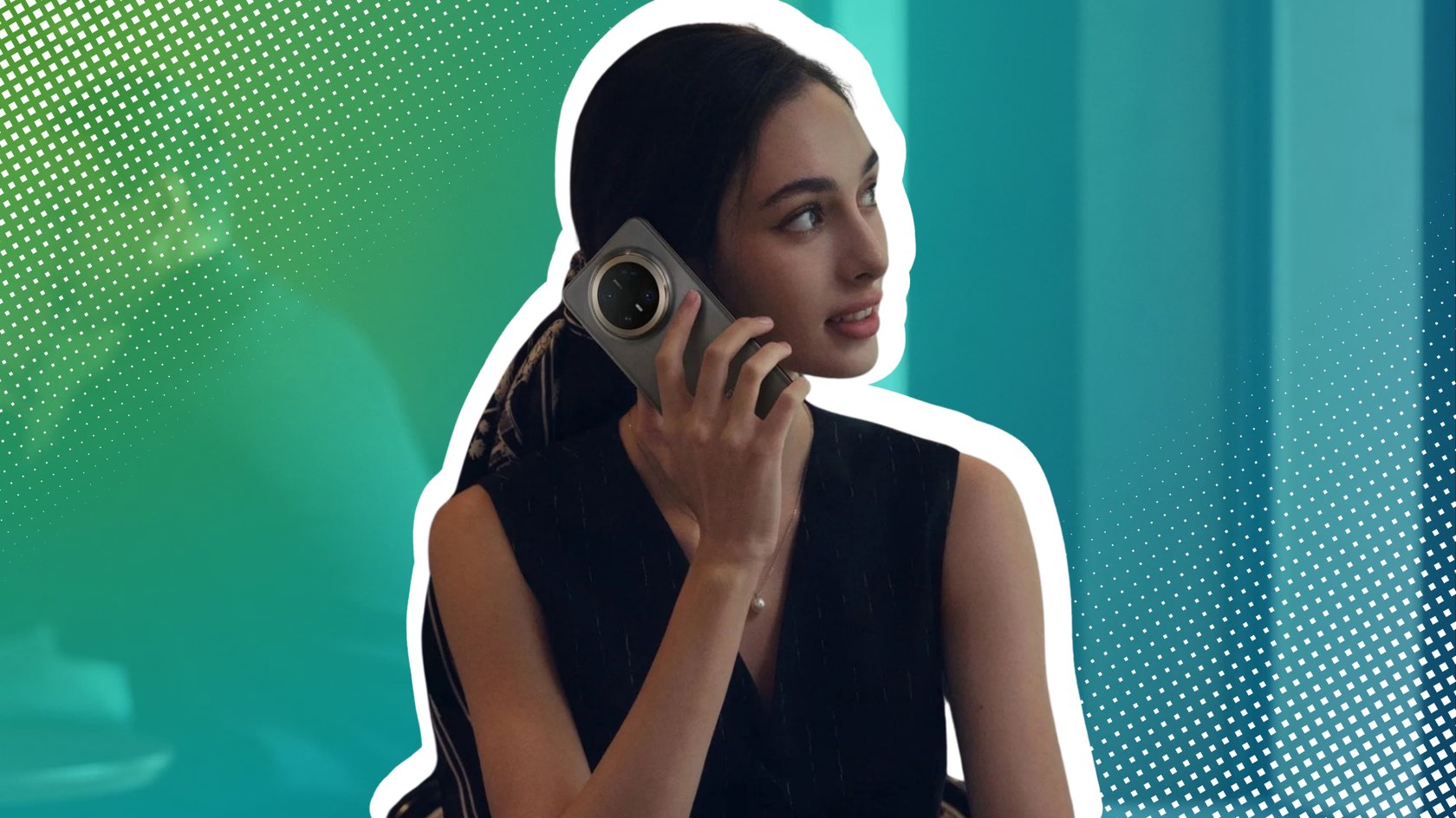 Das Bild zeigt eine Frau mit einem Huawei Mate 70 Pro am Ohr. Das Bild zeigt eine Frau mit einem Huawei Mate 70 Pro am Ohr.