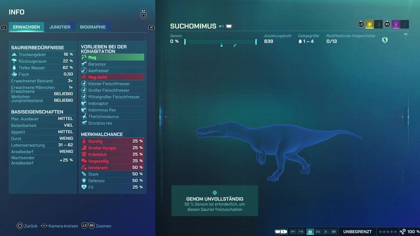 Infos zum Suchomimus Fischfresser-Dino in Jurassic World Evolution 3 Infos zum Suchomimus Fischfresser-Dino in Jurassic World Evolution 3