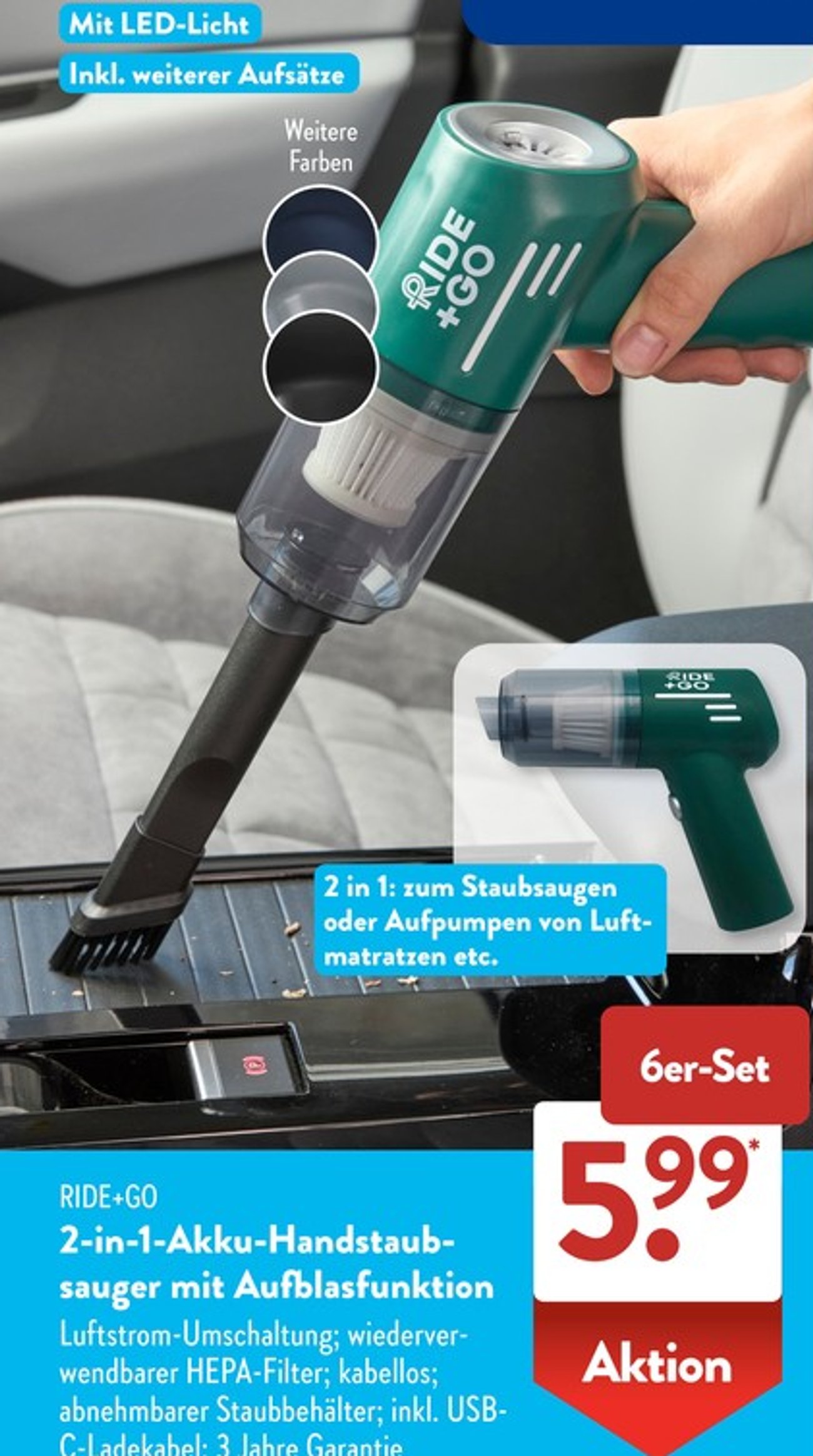 2-in-1-Handstaubsauger im Prospekt von Aldi Süd.
