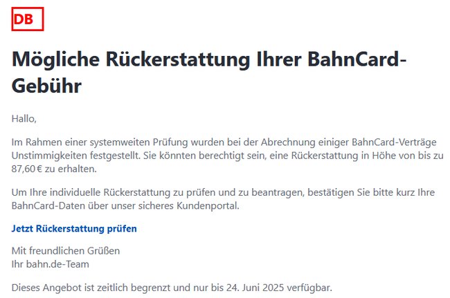 Die gefälschte Bahn-Mail. Die gefälschte Bahn-Mail.