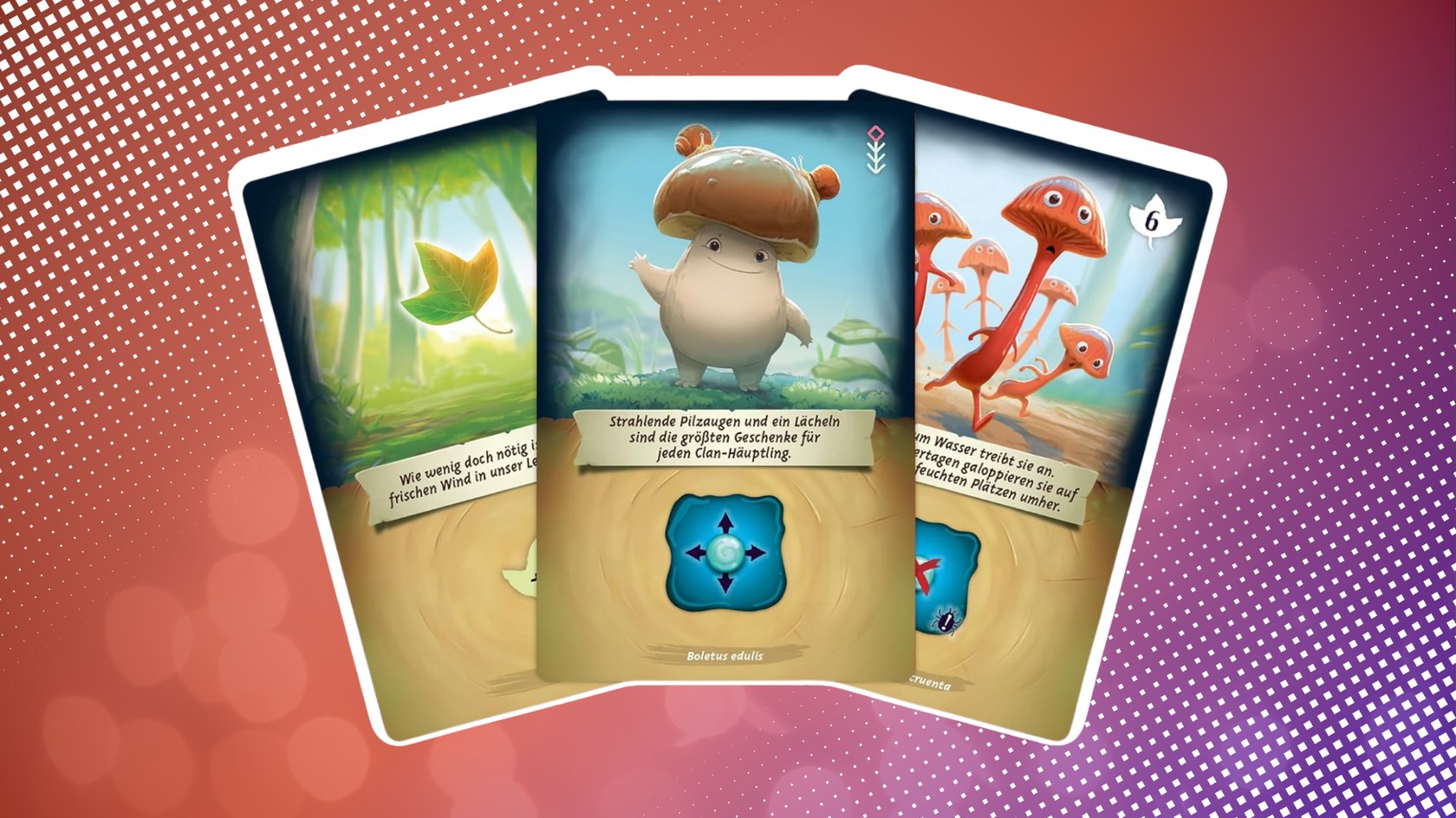 Drei fantasievolle Spielkarten mit Pilz- und Naturmotiven. Drei fantasievolle Spielkarten mit Pilz- und Naturmotiven.