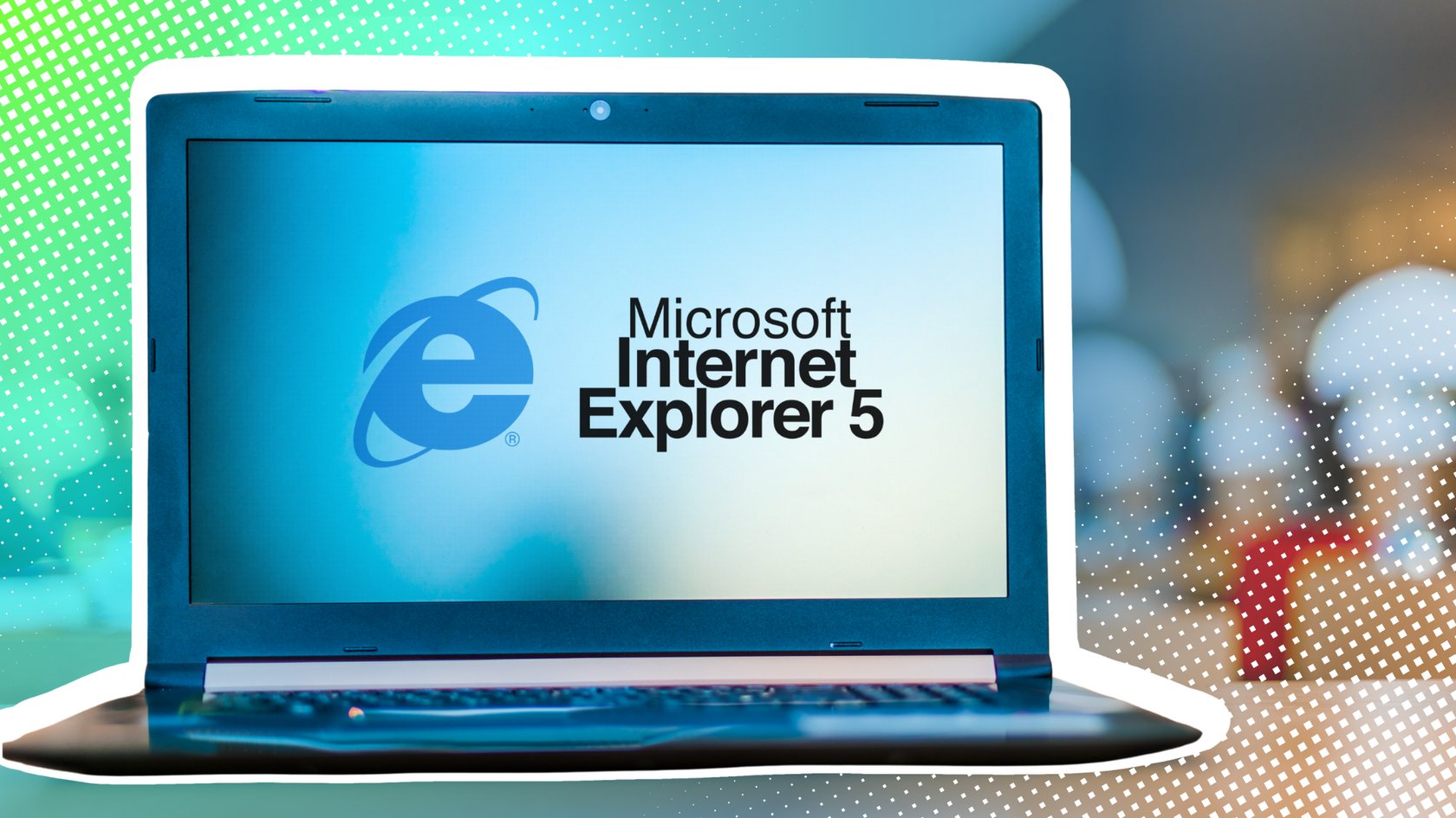 Das Logo vom Internet Explorer auf einem Laptop. Das Logo vom Internet Explorer auf einem Laptop.