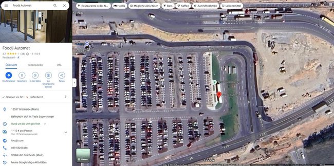 Der Foodji an der Tesla Gigafactory in Grünheide wird mit 3,7 von 5 Sternen bewertet. Der Foodji an der Tesla Gigafactory in Grünheide wird mit 3,7 von 5 Sternen bewertet.