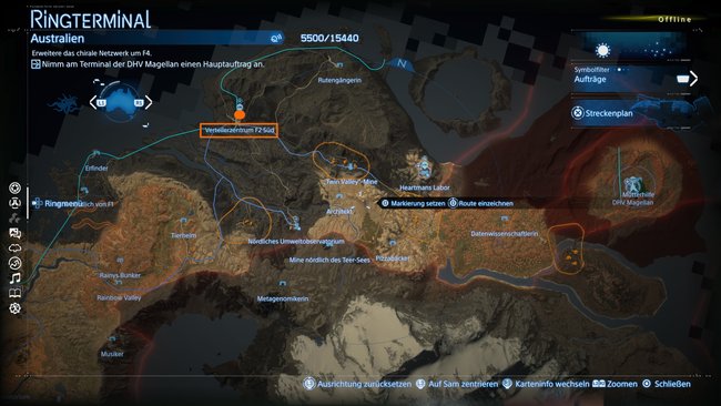 Fundort der Einrichtung Verteilerzentrum F2 Süd auf der Karte von Death Stranding 2 Fundort der Einrichtung Verteilerzentrum F2 Süd auf der Karte von Death Stranding 2
