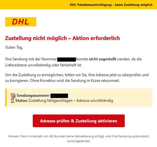 So sieht die falsche DHL-Mail aus. So sieht die falsche DHL-Mail aus.