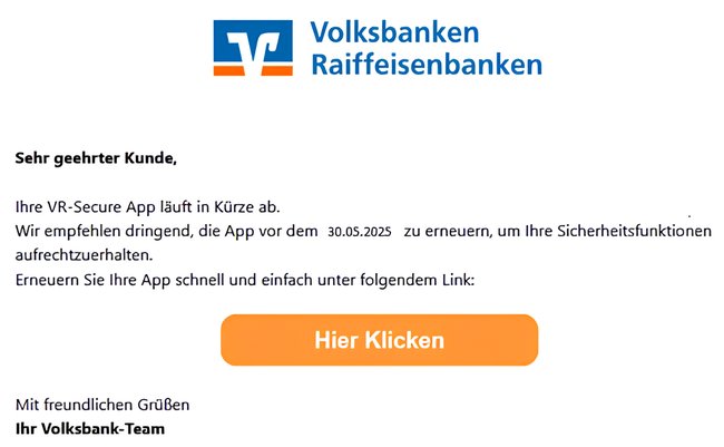 Die gefälschte VR-Bank-Mail. Die gefälschte VR-Bank-Mail.