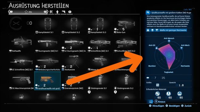 Darstellung der Handfeuerwaffe mit großem Kaliber MZ im Fertigungsmenü von Death Stranding 2 Darstellung der Handfeuerwaffe mit großem Kaliber MZ im Fertigungsmenü von Death Stranding 2