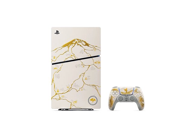 PS5 und Dual-Sense-Controller im Ghost-of-Yotei-Design. PS5 und Dual-Sense-Controller im Ghost-of-Yotei-Design.
