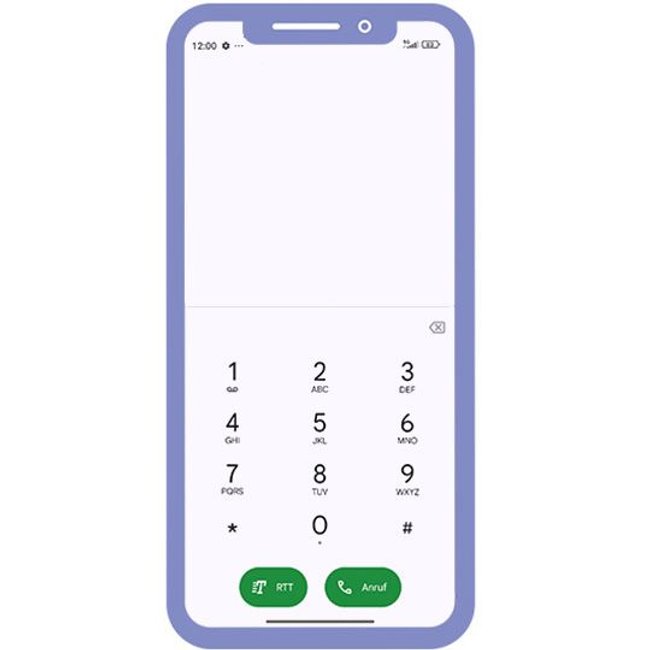 Smartphone mit Anruf-App und RTT-Symbol. Smartphone mit Anruf-App und RTT-Symbol.