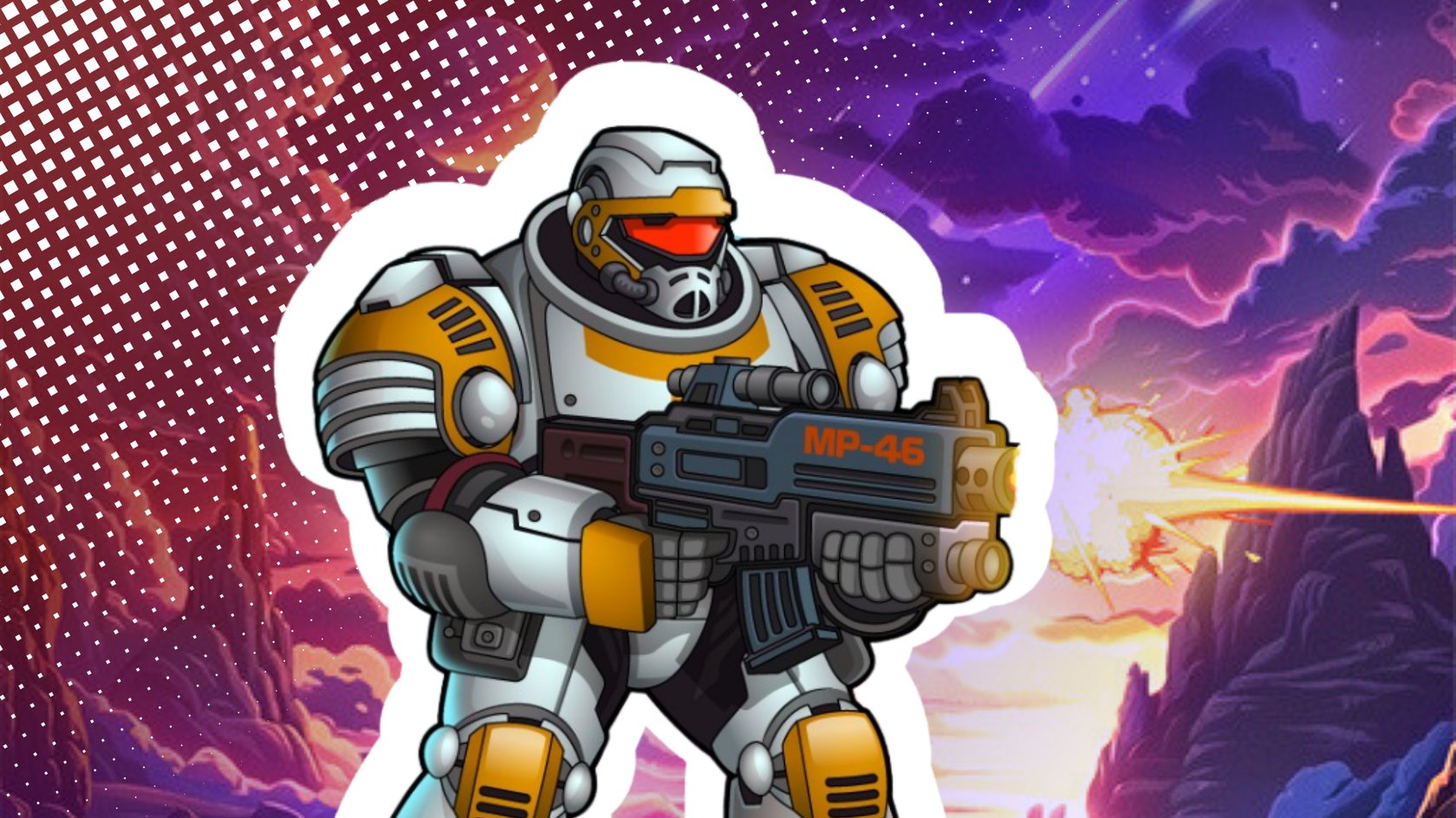 Cover zu Space Survivor mit Figur in Weltraum-Rüstung und Maschinengewehr. Cover zu Space Survivor mit Figur in Weltraum-Rüstung und Maschinengewehr.