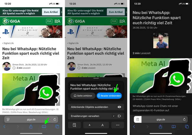 Safari am iPhone: Reader Mode Safari am iPhone: Reader Mode
