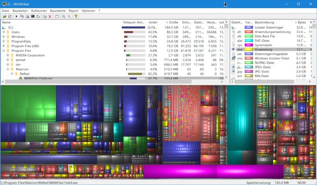 Screenshot von WinDirStat unter Windows 10 Screenshot von WinDirStat unter Windows 10