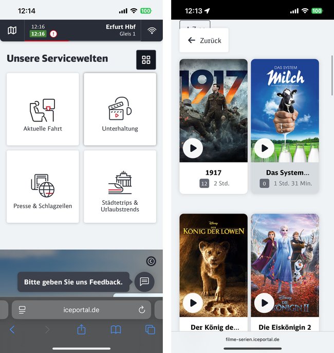 Filmauswahl im ICE-Portal der Deutschen Bahn. Filmauswahl im ICE-Portal der Deutschen Bahn.
