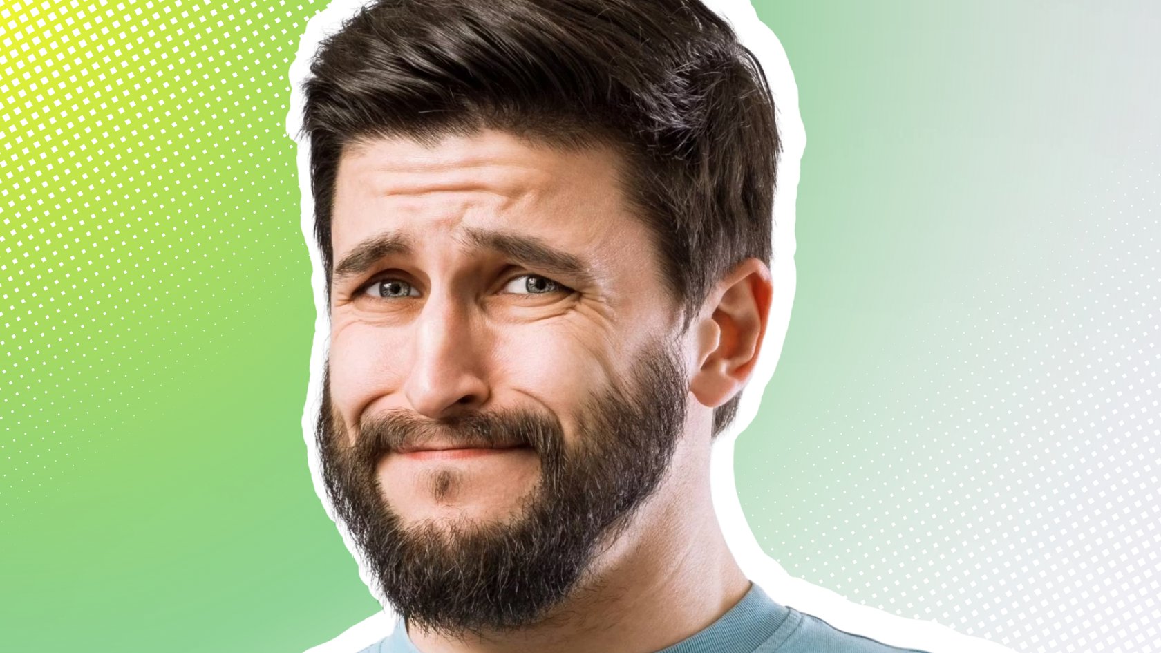 Mann mit kurzen Haaren und Bart schaut gequält. Mann mit kurzen Haaren und Bart schaut gequält.