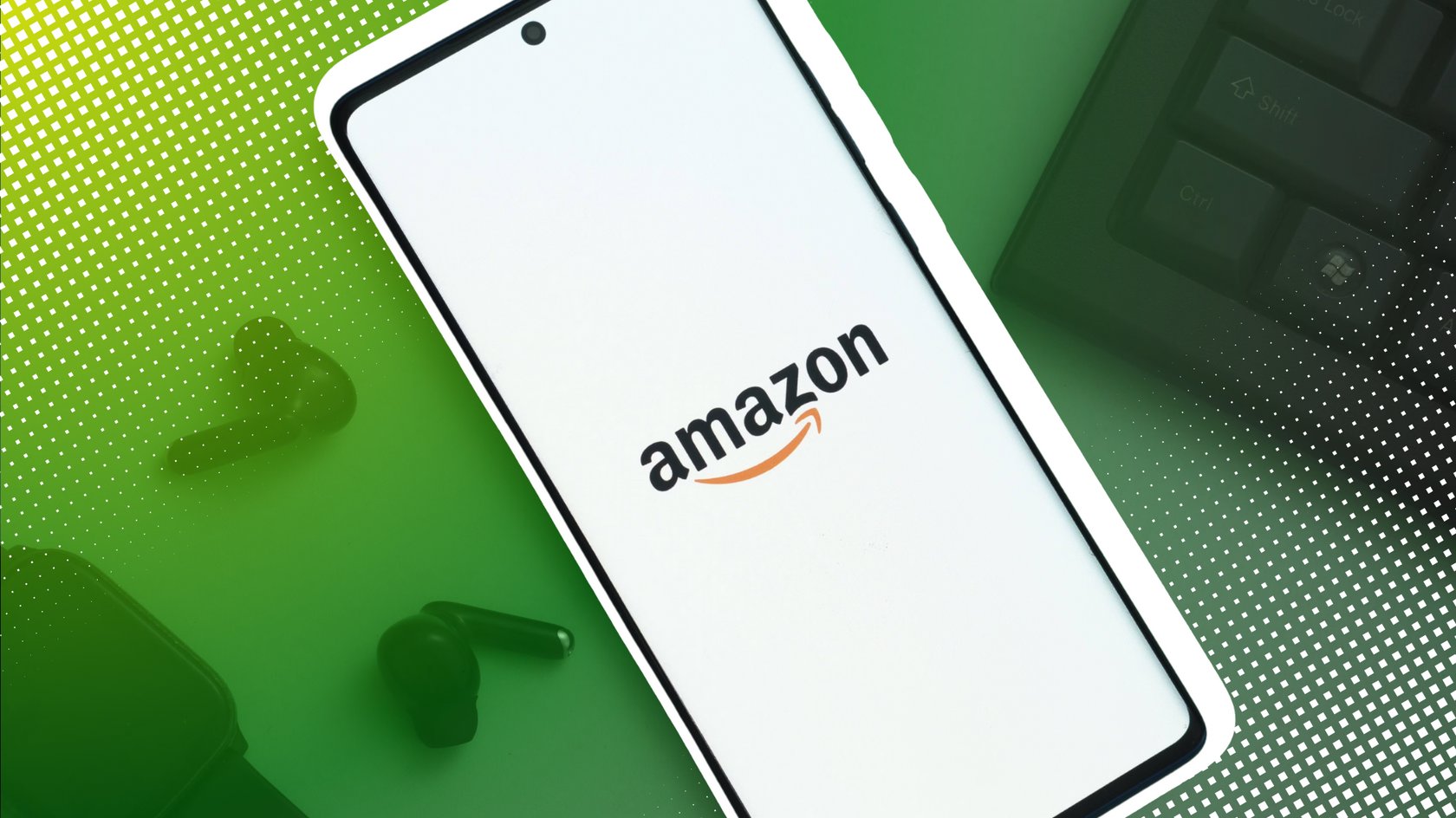 Ein Smartphone mit dem Amazon-Logo. Ein Smartphone mit dem Amazon-Logo.