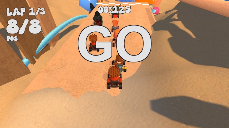 Screenshot aus Marcus Kart World mit Karts auf einer Wüste Screenshot aus Marcus Kart World mit Karts auf einer Wüste