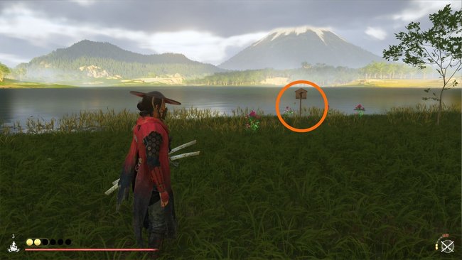 Das Schild steht direkt am Ufer. Das Schild steht direkt am Ufer.