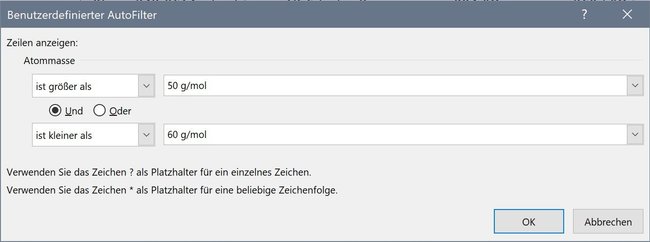 Filter definieren Filter definieren
