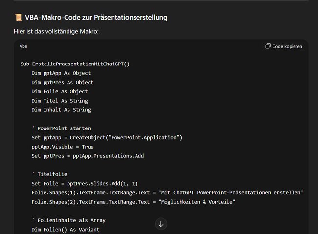 Mit ChatGPT lassen sich Makros für PowerPoint erstellen Mit ChatGPT lassen sich Makros für PowerPoint erstellen