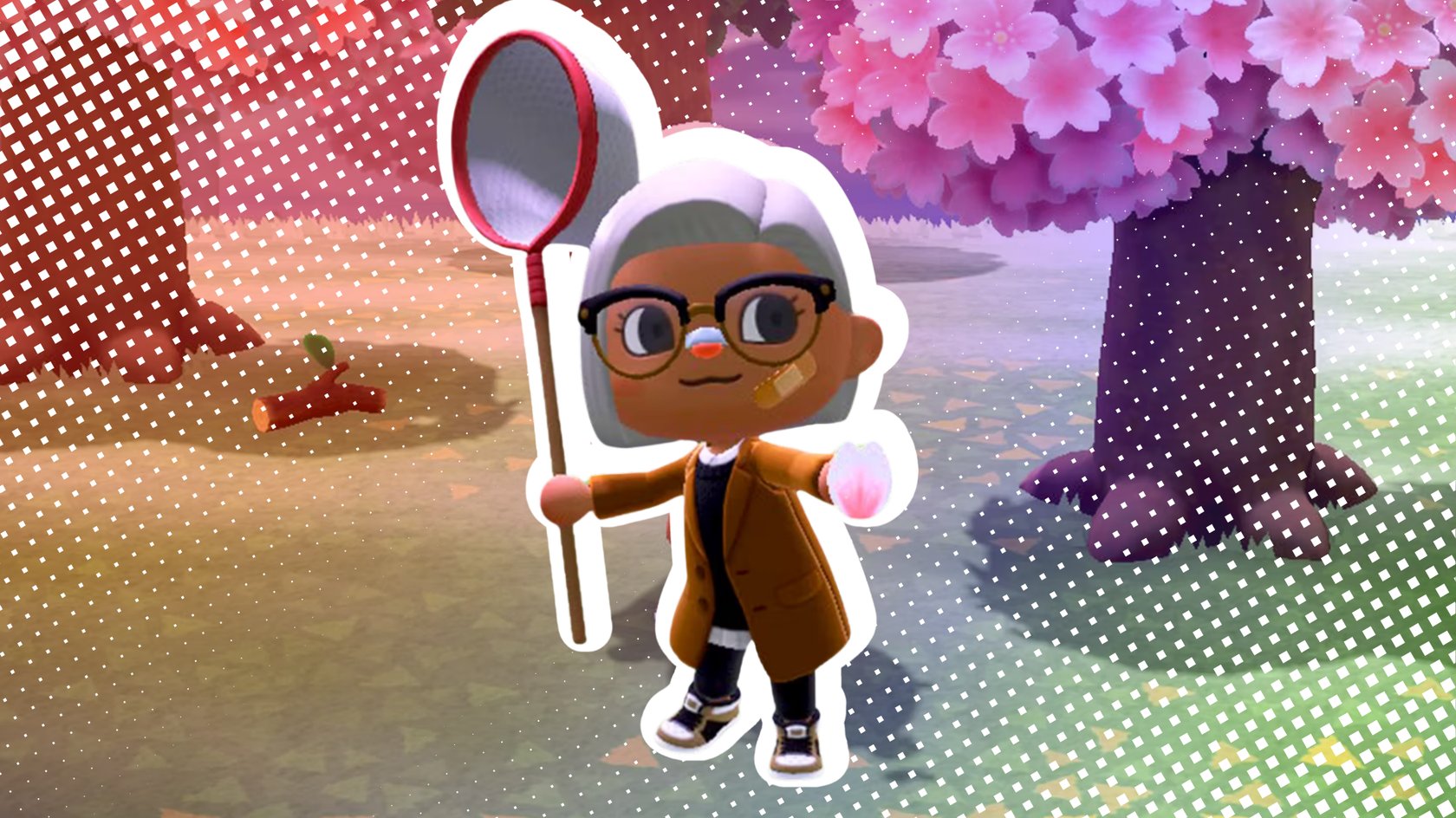 Eine gefangene Kirschblüte in Animal Crossing New Horizons. Eine gefangene Kirschblüte in Animal Crossing New Horizons.