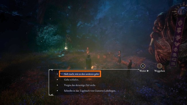 Wählt diese Option am Lagerfeuer für die Trophäe. Wählt diese Option am Lagerfeuer für die Trophäe.