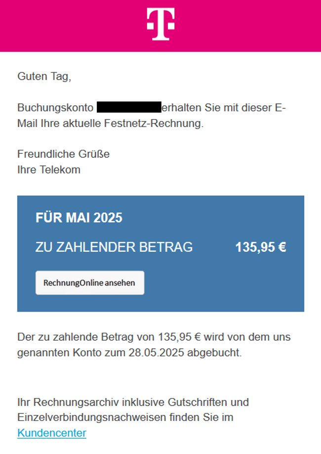 Die gefälschte Telekom-Rechnung. Die gefälschte Telekom-Rechnung.