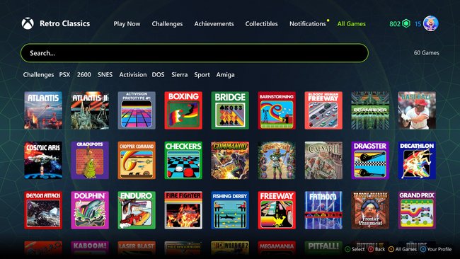 Retro Classics im Xbox Game Pass, Menü mit zahlreichen Spiele-Klassikern. Retro Classics im Xbox Game Pass, Menü mit zahlreichen Spiele-Klassikern.