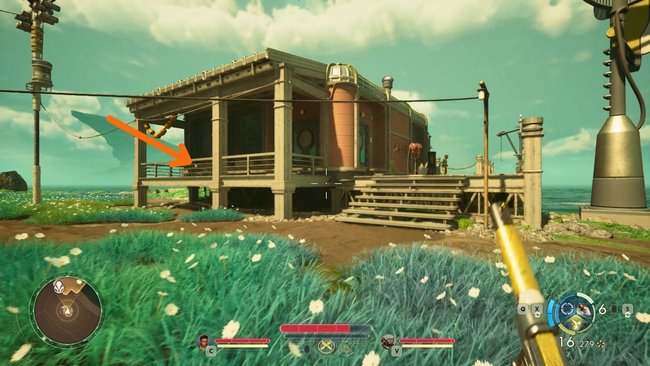 Der Band liegt auf der Veranda des Gebäudes. Der Band liegt auf der Veranda des Gebäudes.