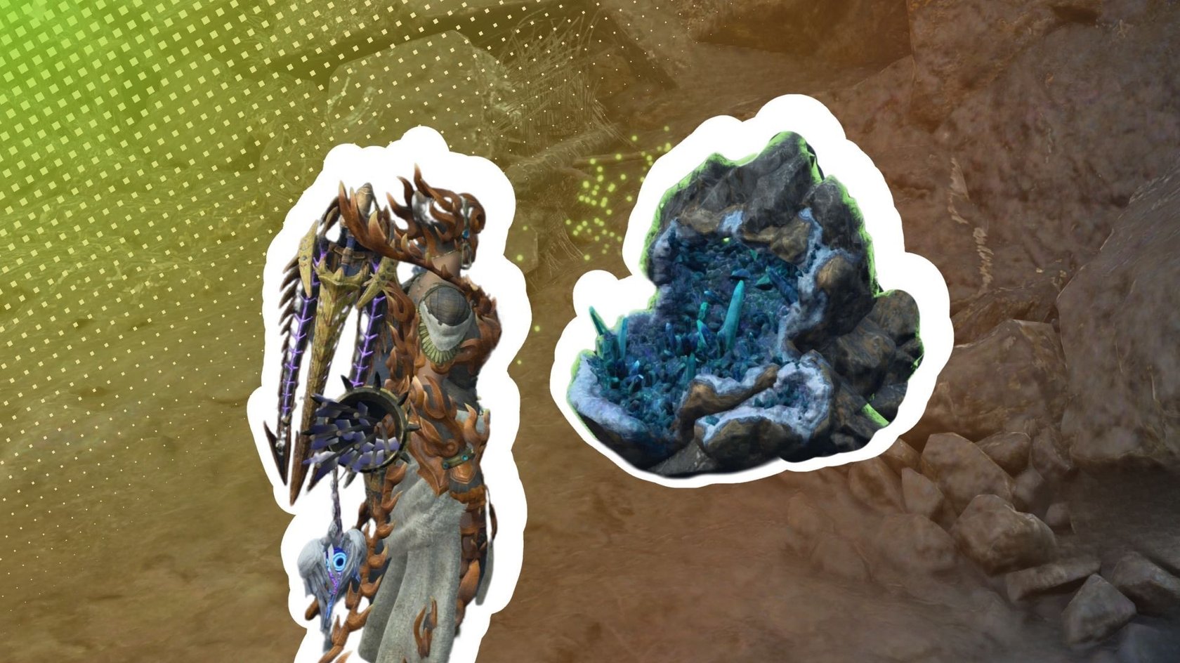 Der Hauptcharakter von Monster Hunter Wilds vor einem Förderplatz. Der Hauptcharakter von Monster Hunter Wilds vor einem Förderplatz.