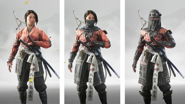 Der purpurne Kimono ändert sein Aussehen auf den Upgrade-Stufen II und IV. Der purpurne Kimono ändert sein Aussehen auf den Upgrade-Stufen II und IV.