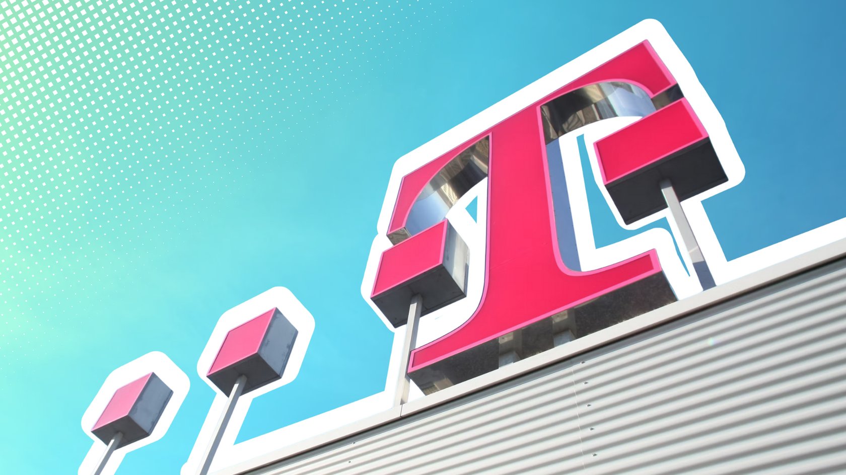 Das Telekom-Logo auf einem Gebäudedach Das Telekom-Logo auf einem Gebäudedach