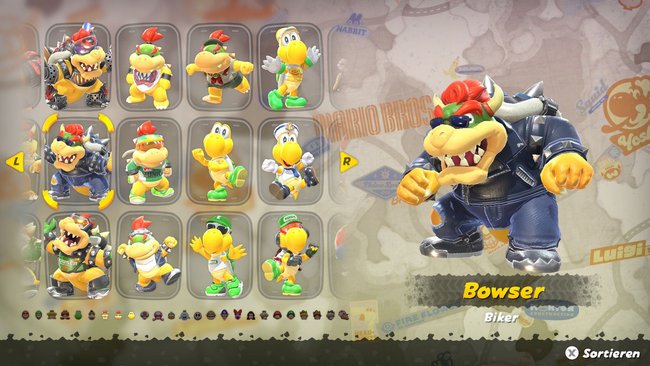 Bowser in der Charakterauswahl von Mario Kart World. Bowser in der Charakterauswahl von Mario Kart World.