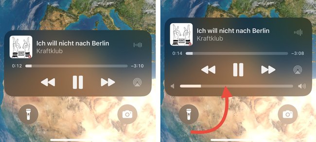 Lautstärkeregler im Sperrbildschirm des iPhones. Lautstärkeregler im Sperrbildschirm des iPhones.