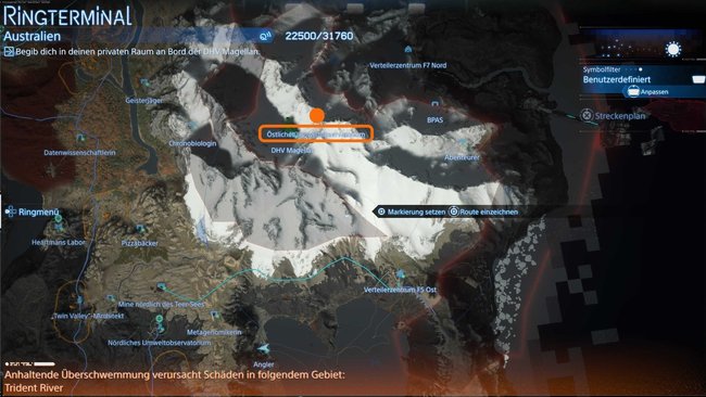 Fundort der Einrichtung Östliches Umweltobservatorium auf der Karte von Death Stranding 2 Fundort der Einrichtung Östliches Umweltobservatorium auf der Karte von Death Stranding 2