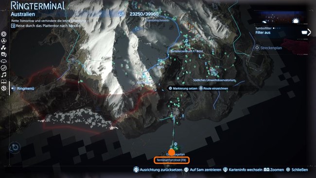 Fundort der Einrichtung Terminal Fort Knot F8 auf der Karte von Death Stranding 2 Fundort der Einrichtung Terminal Fort Knot F8 auf der Karte von Death Stranding 2