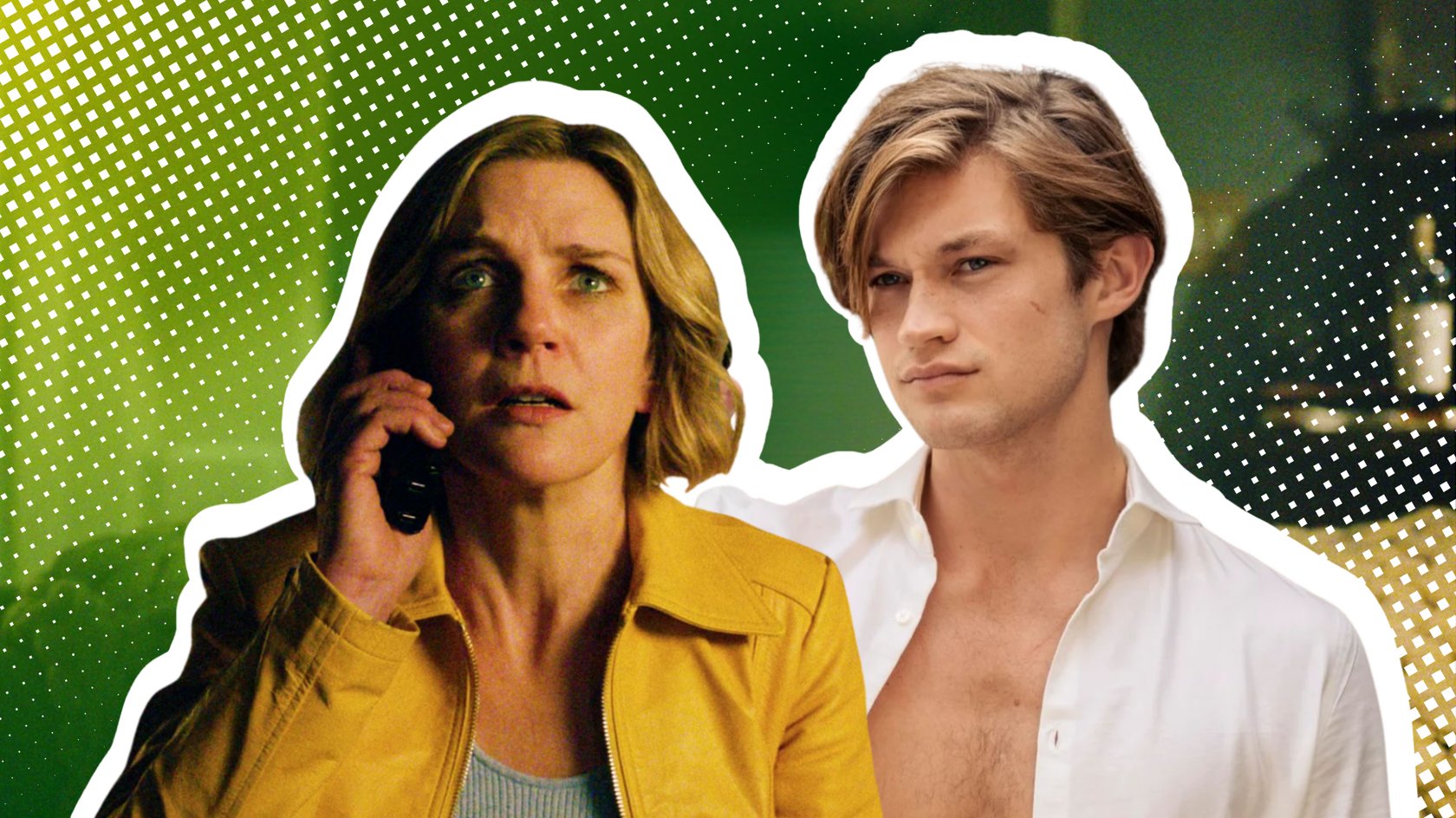 Rhea Seehorn als Carol in Pluribus und Damian Hardung als James Beaufort in Maxton Hall. Rhea Seehorn als Carol in Pluribus und Damian Hardung als James Beaufort in Maxton Hall.