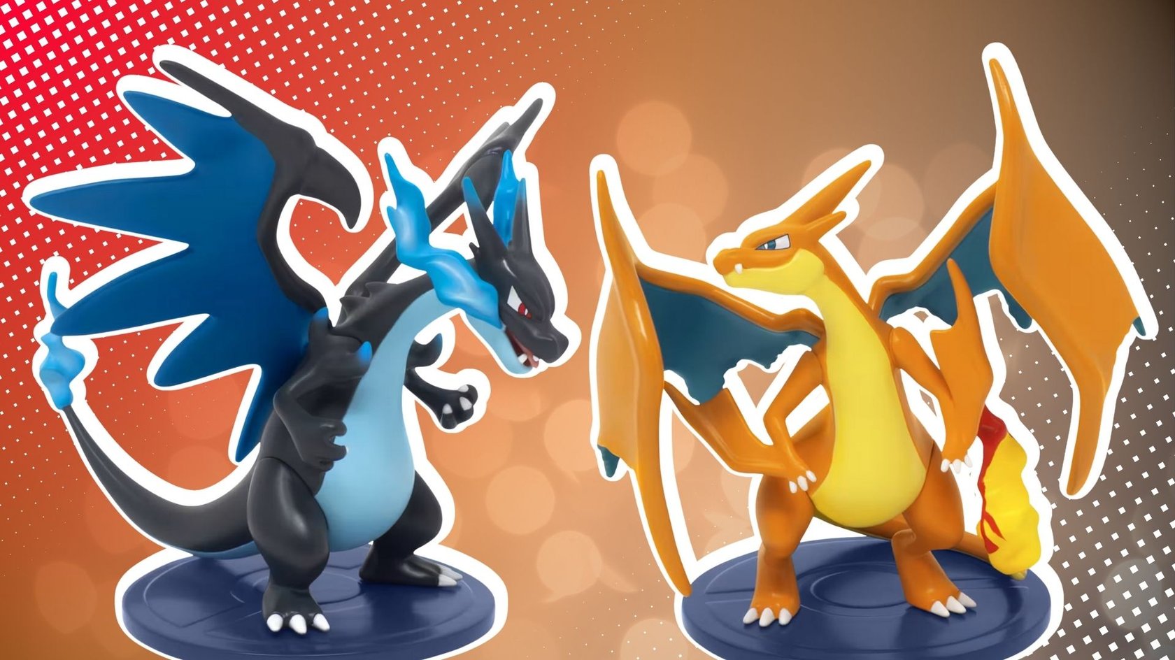 Figuren von Mega-Glurak X und Mega-Glurak Y. Figuren von Mega-Glurak X und Mega-Glurak Y.