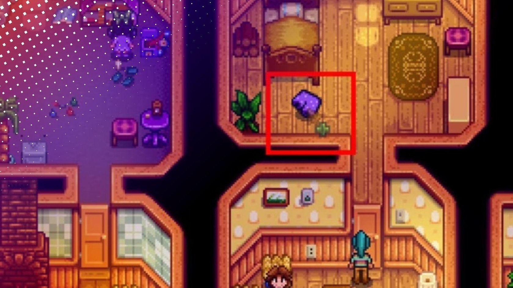 Die lilafarbenen Shorts von Bürgermeister Lewis in Stardew Valley. Die lilafarbenen Shorts von Bürgermeister Lewis in Stardew Valley.