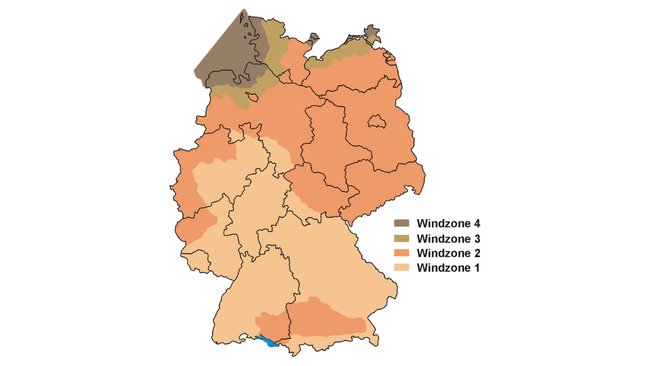 Eine Windzonenkarte von Deutschland. Eine Windzonenkarte von Deutschland.