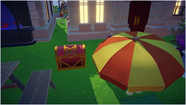 Fundort der roten Truhe auf dem Hauptplatz beim Halloween Event von Disney Dreamlight Valley Fundort der roten Truhe auf dem Hauptplatz beim Halloween Event von Disney Dreamlight Valley